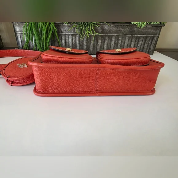 Coach Pennie Crossbody Bag With Coin Purse Mango Red Pebbled Leather-NWOT - Picture 9 of 14